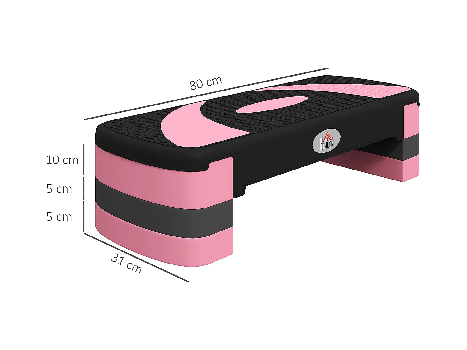 Verstelbare Aerobic Stepper, Kunststof, voor Fitness en Thuistraining, Zwart (80x31x20 cm)