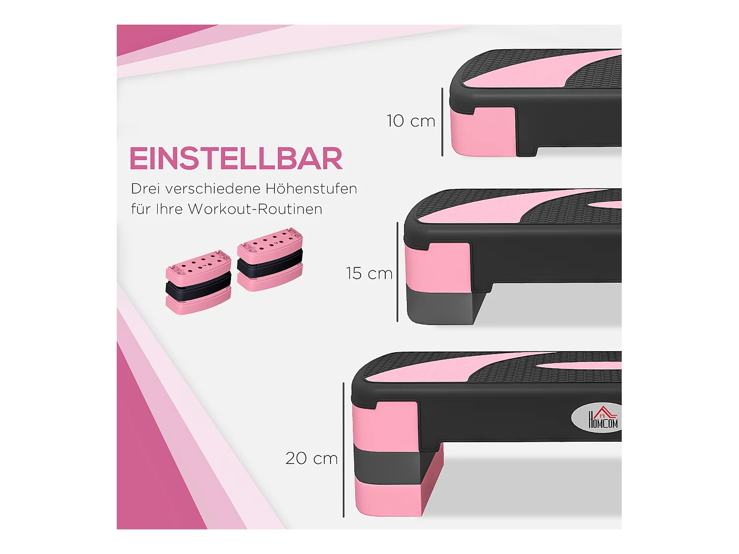 Verstelbare Aerobic Stepper, Kunststof, voor Fitness en Thuistraining, Zwart (80x31x20 cm)