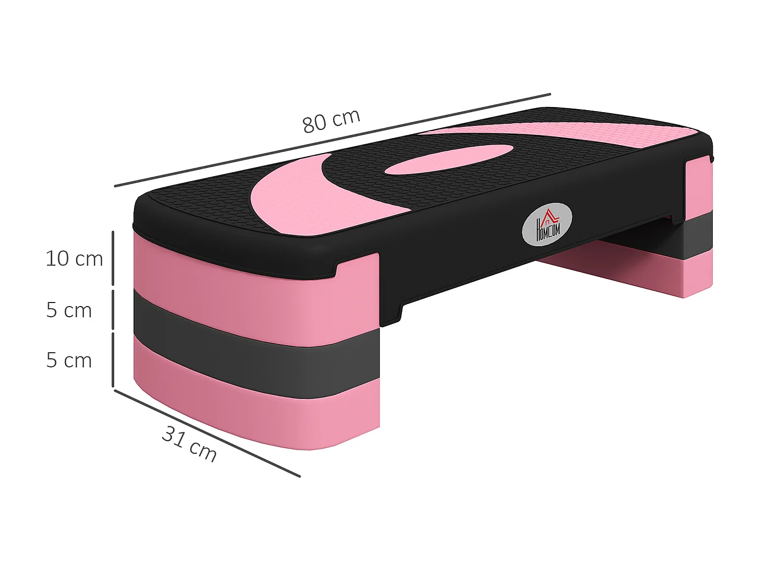 Stepper Aerobic réglable, en plastique, pour fitness et entraînement à domicile, noir (80x31x20 cm)