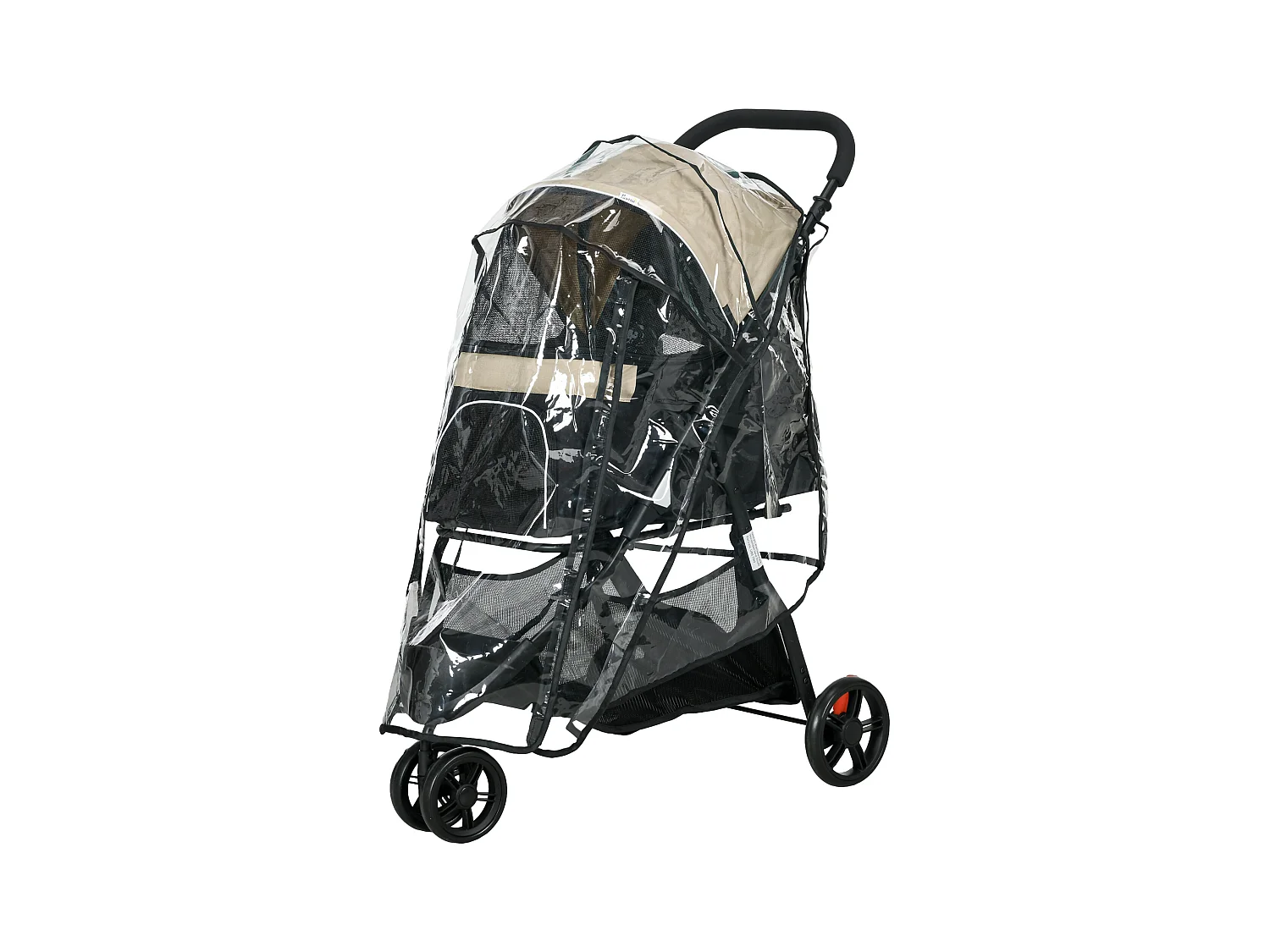 Opvouwbare honden- en kattenbuggy met regenhoes, polyester, kaki (80,5 x 51,5 x 100 cm)