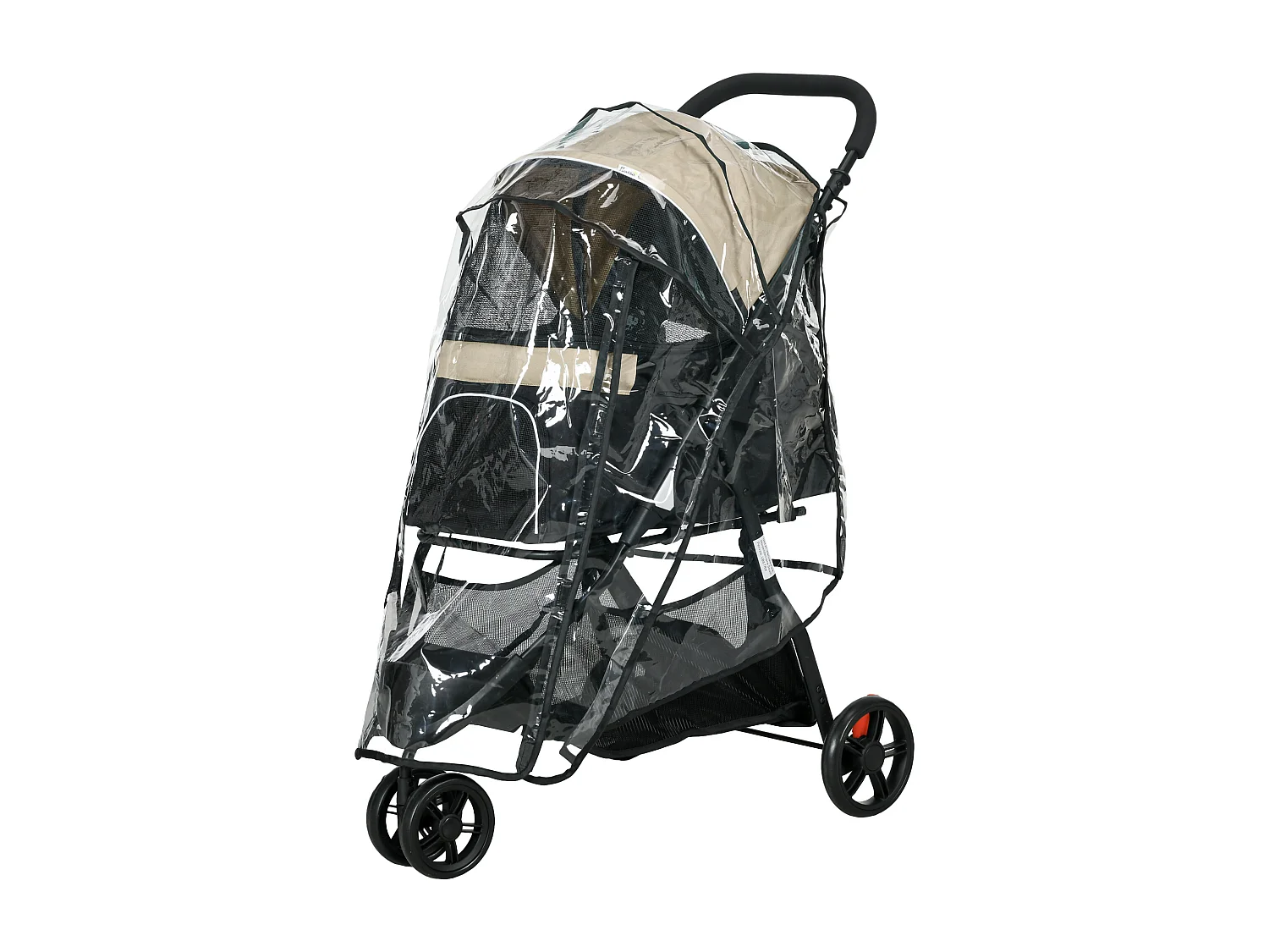 Poussette pliable pour chien et chat avec housse anti-pluie, polyester, kaki (80.5x51.5x100cm)