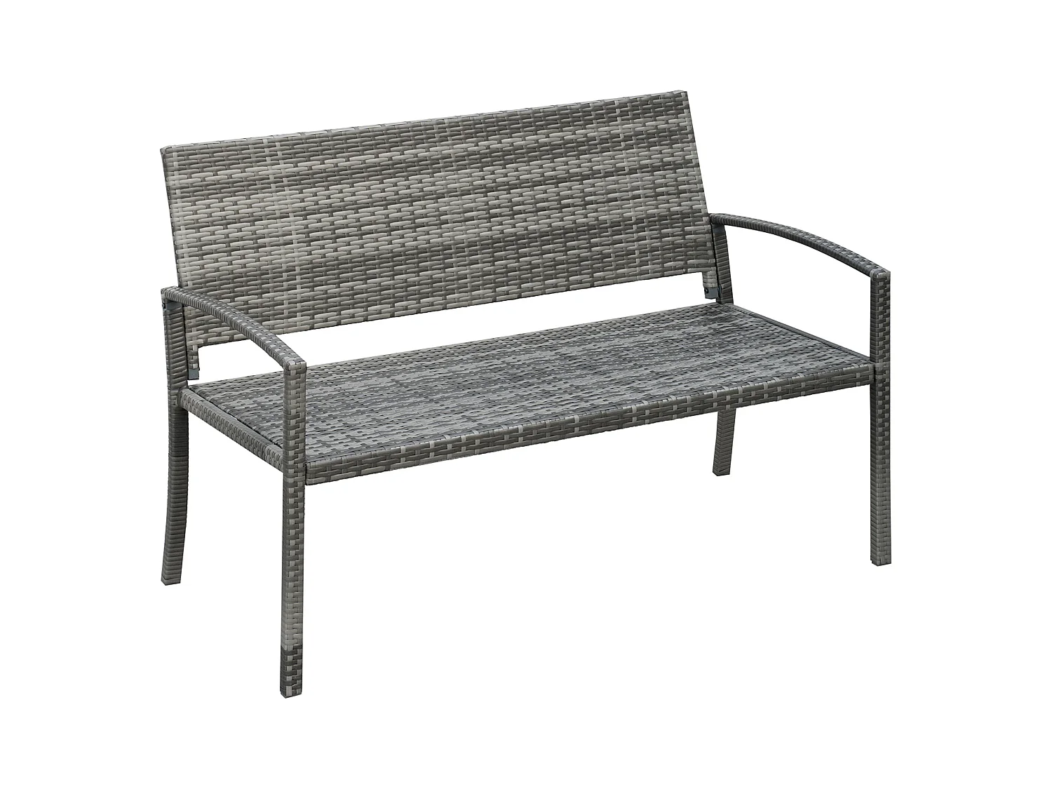 Banc de jardin 2 places en résine tressée, structure en acier, gris, résistant aux intempéries (122x60x85cm)