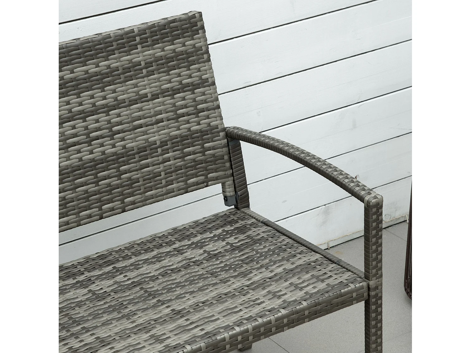 Banc de jardin 2 places en résine tressée, structure en acier, gris, résistant aux intempéries (122x60x85cm)