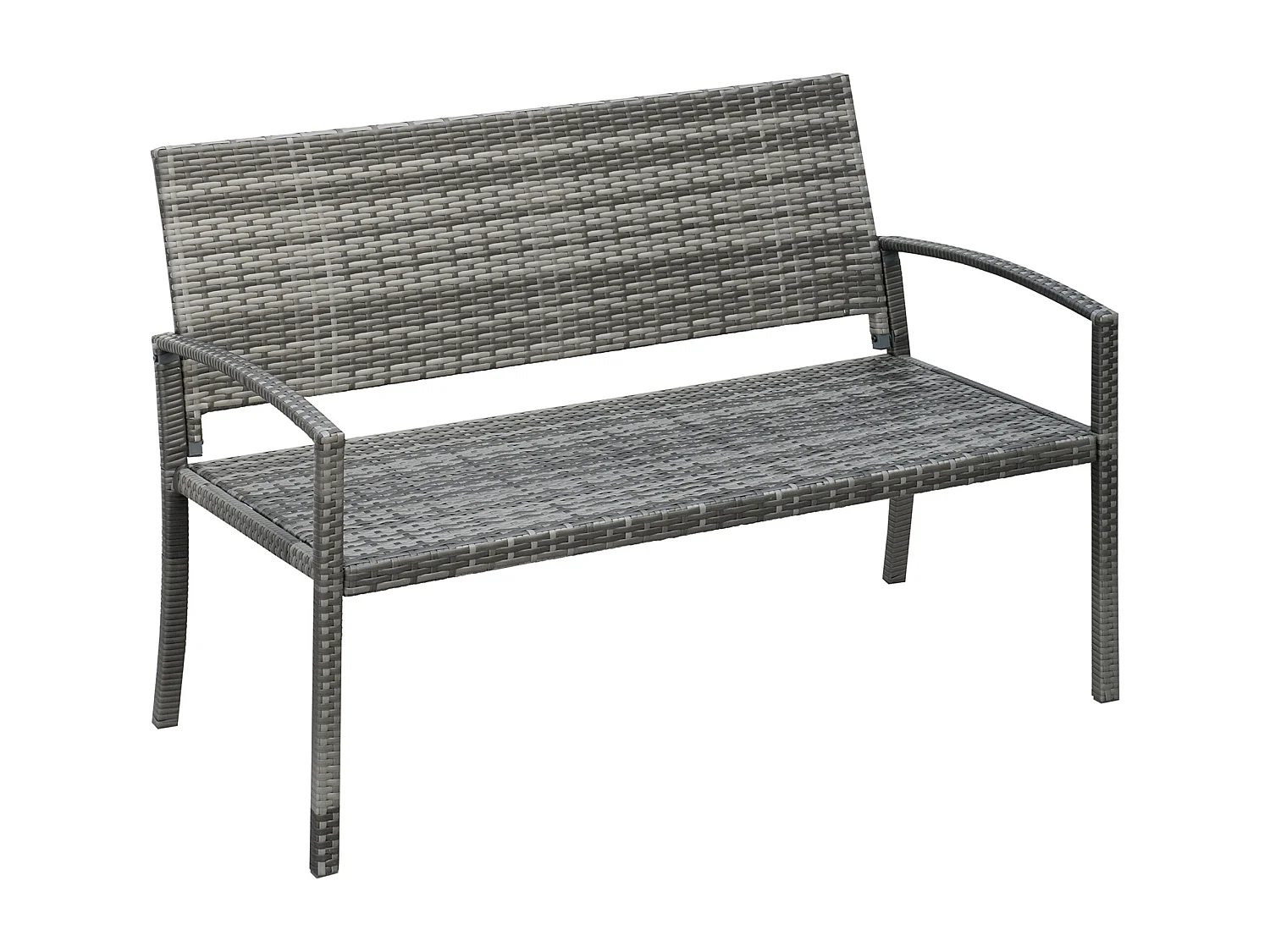 Banco de jardín de 2 plazas en resina de mimbre, estructura de acero, gris, resistente a la intemperie (122 x 60 x 85 cm)