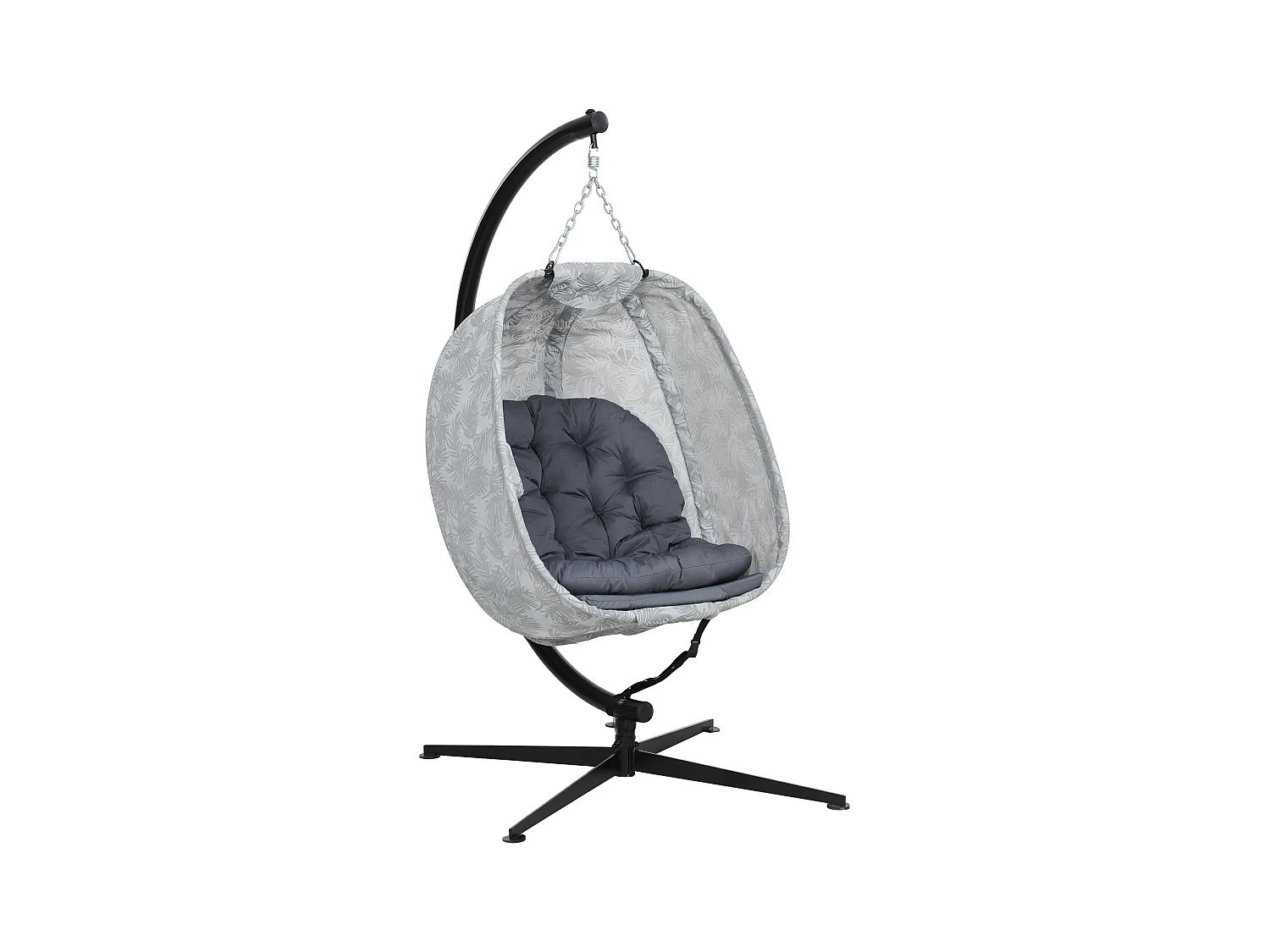 Hammac suspendu en forme d'œuf, pliable, avec structure en acier et coussin, gris (126x90x180cm)