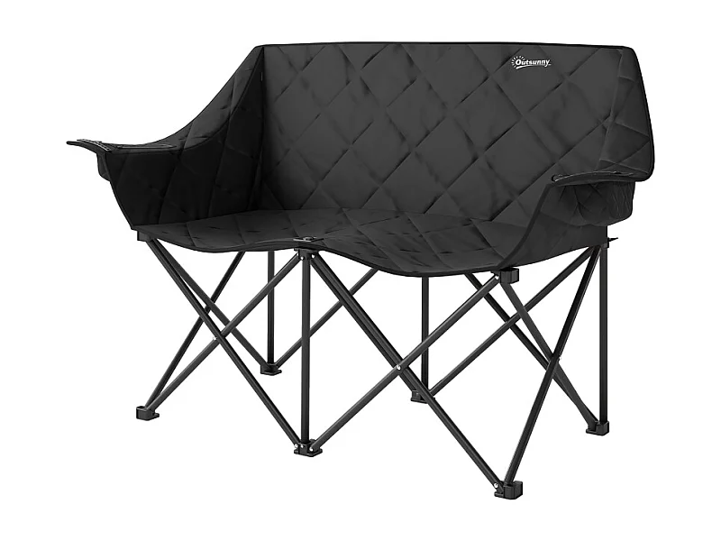 Chaise pliante double avec poches réfrigérées, polyester, noir, pour camping et jardin (145x60x92cm)
