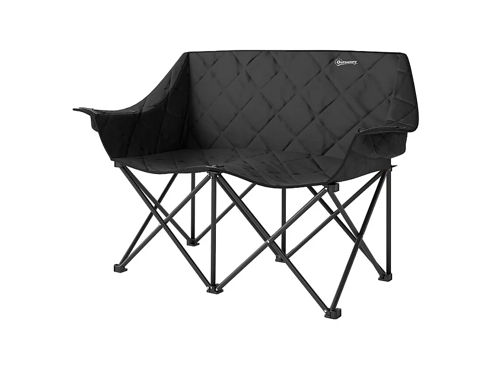 Silla plegable doble con bolsillos refrigerados, poliéster, color negro, para camping y jardín (145x60x92cm)