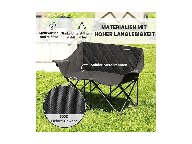 Silla plegable doble con bolsillos refrigerados, poliéster, color negro, para camping y jardín (145x60x92cm)