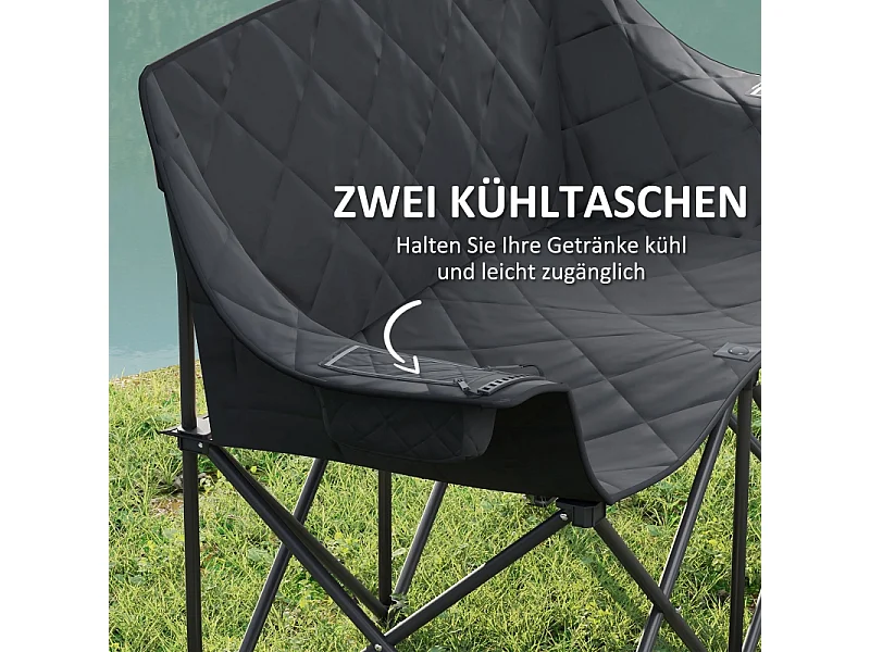 Silla plegable doble con bolsillos refrigerados, poliéster, color negro, para camping y jardín (145x60x92cm)