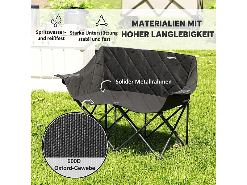 Silla plegable doble con bolsillos refrigerados, poliéster, color negro, para camping y jardín (145x60x92cm)