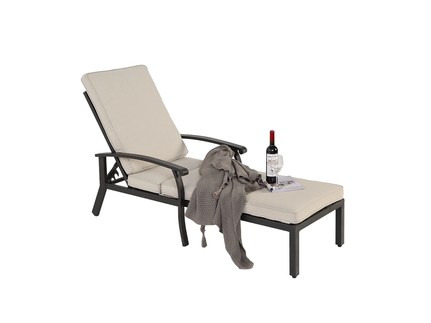 Sillón de patio ajustable con cojín de algodón, aluminio resistente a la corrosión, beige (204 x 58 x 100/30 cm)