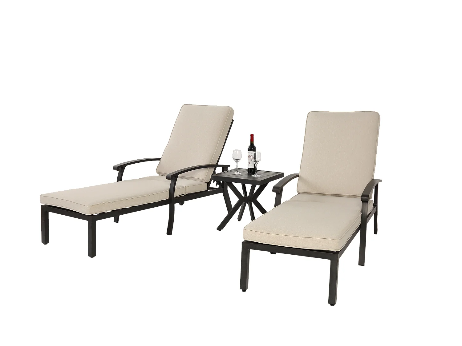 Sillón de patio ajustable con cojín de algodón, aluminio resistente a la corrosión, beige (204 x 58 x 100/30 cm)