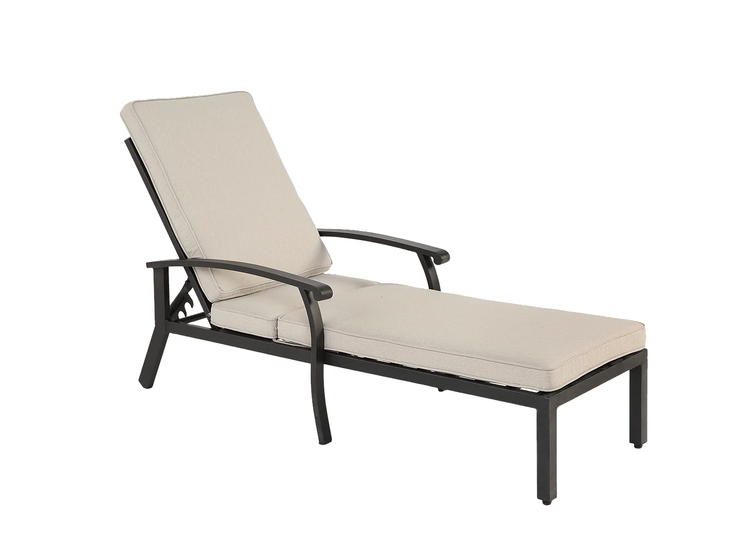 Sillón de patio ajustable con cojín de algodón, aluminio resistente a la corrosión, beige (204 x 58 x 100/30 cm)