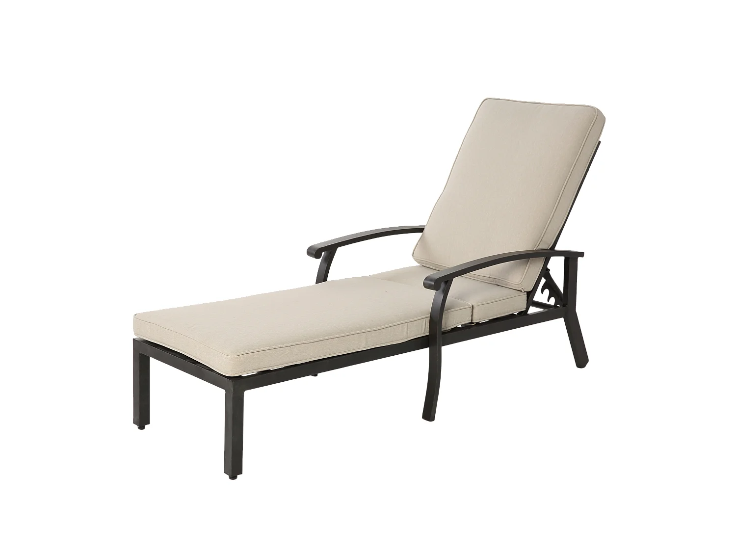 Sillón de patio ajustable con cojín de algodón, aluminio resistente a la corrosión, beige (204 x 58 x 100/30 cm)