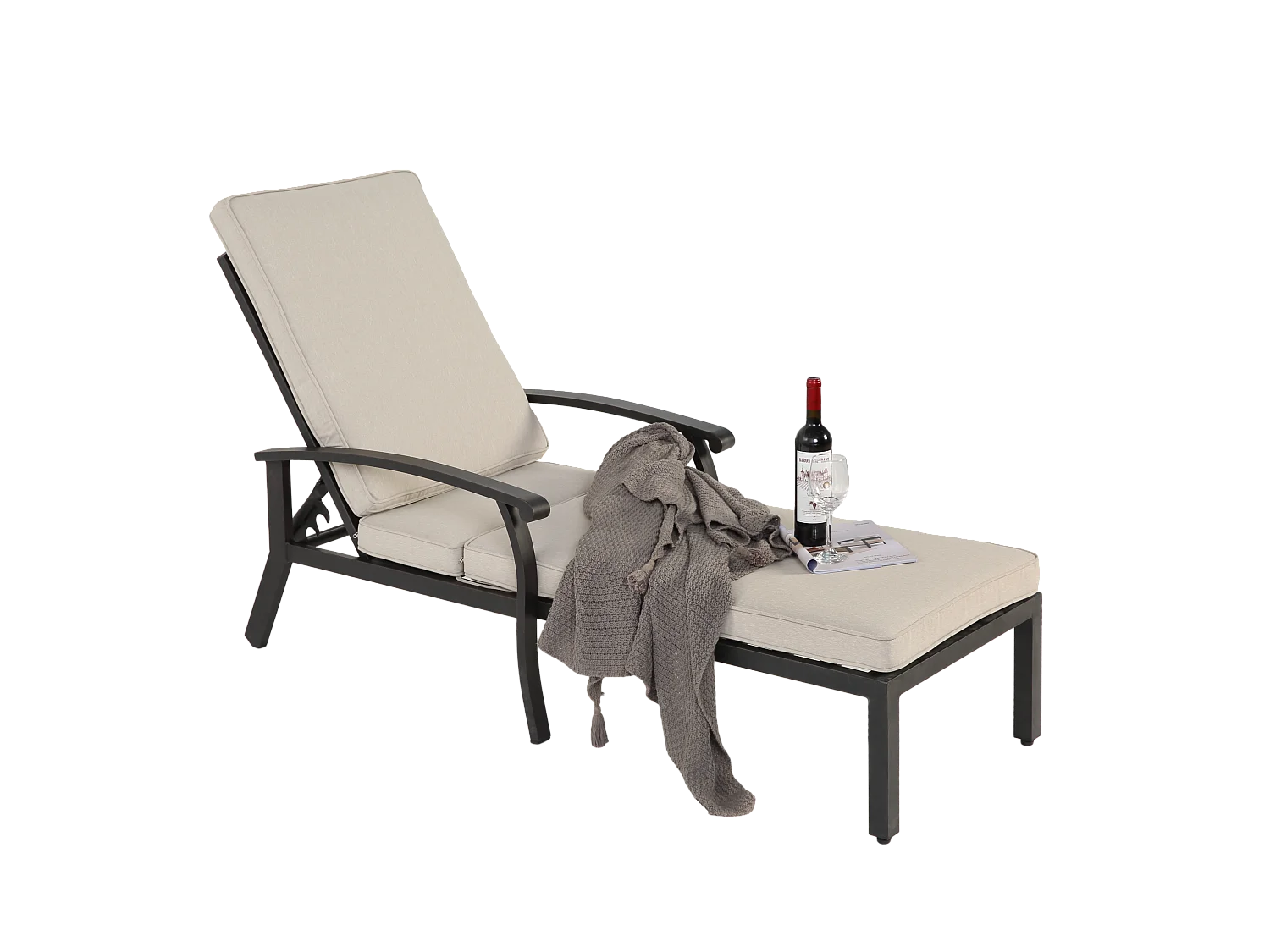 Sillón de patio ajustable con cojín de algodón, aluminio resistente a la corrosión, beige (204 x 58 x 100/30 cm)