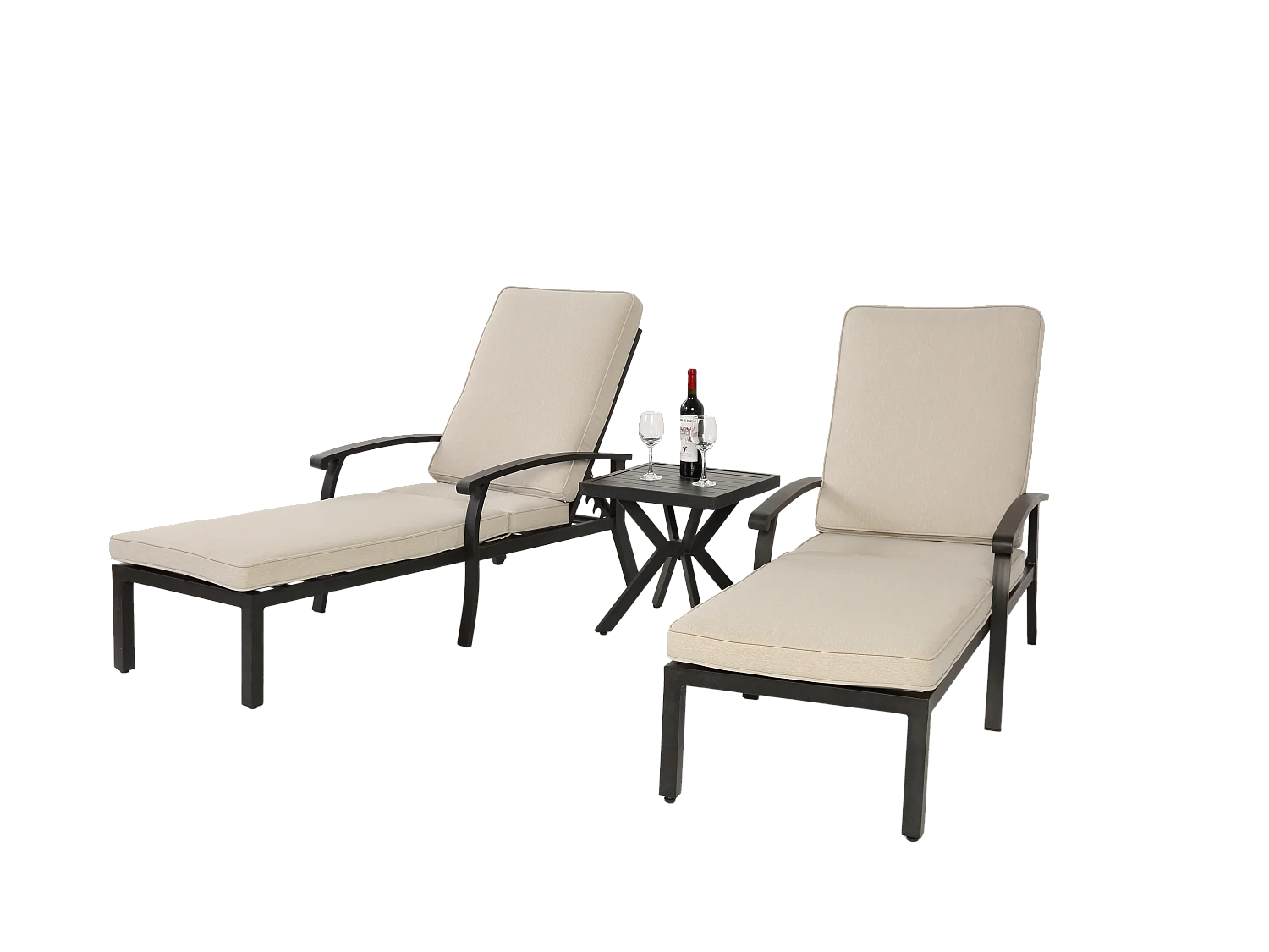 Sillón de patio ajustable con cojín de algodón, aluminio resistente a la corrosión, beige (204 x 58 x 100/30 cm)