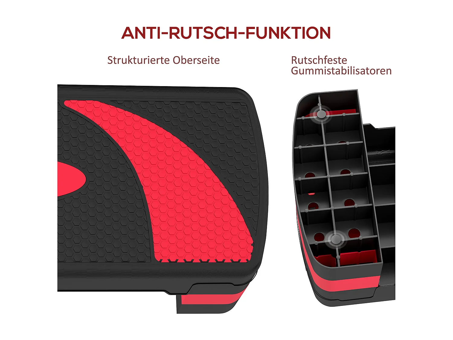 Stepper réglable pour aérobic, avec 3 hauteurs, plastique, rouge (80x31x20 cm)