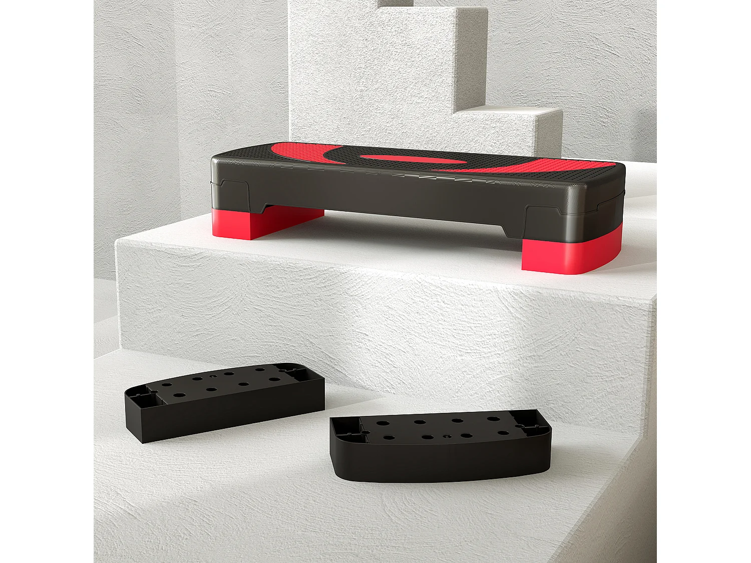 Stepper réglable pour aérobic, avec 3 hauteurs, plastique, rouge (80x31x20 cm)