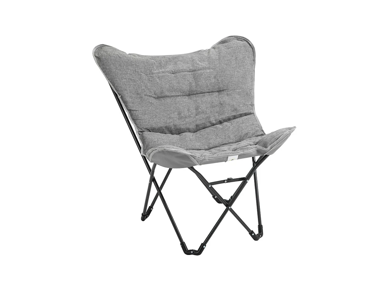 Chaise pliante de camping avec accoudoirs, légère et portable, acier, gris clair (88x74x84cm)