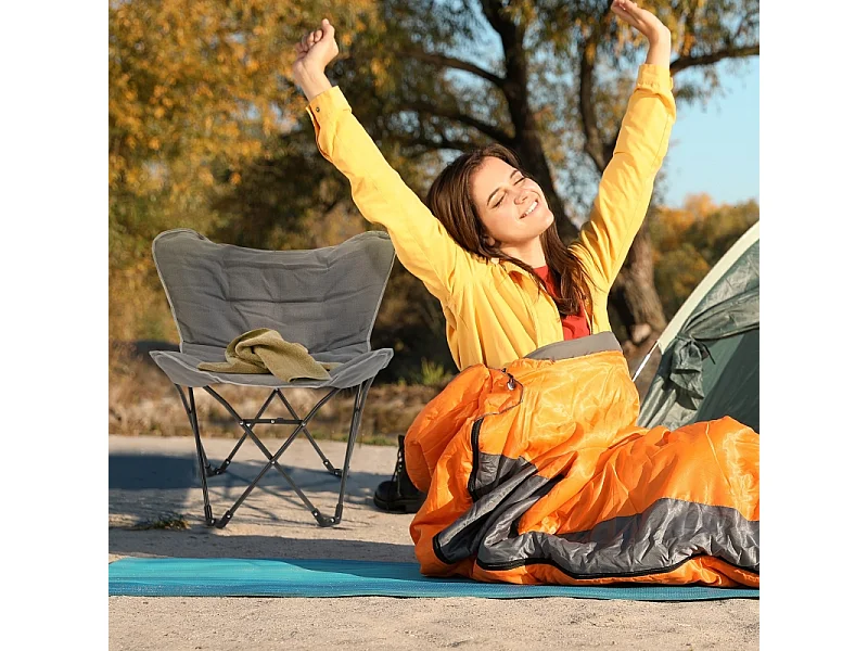 Chaise pliante de camping avec accoudoirs, légère et portable, acier, gris clair (88x74x84cm)