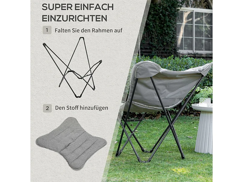 Chaise pliante de camping avec accoudoirs, légère et portable, acier, gris clair (88x74x84cm)