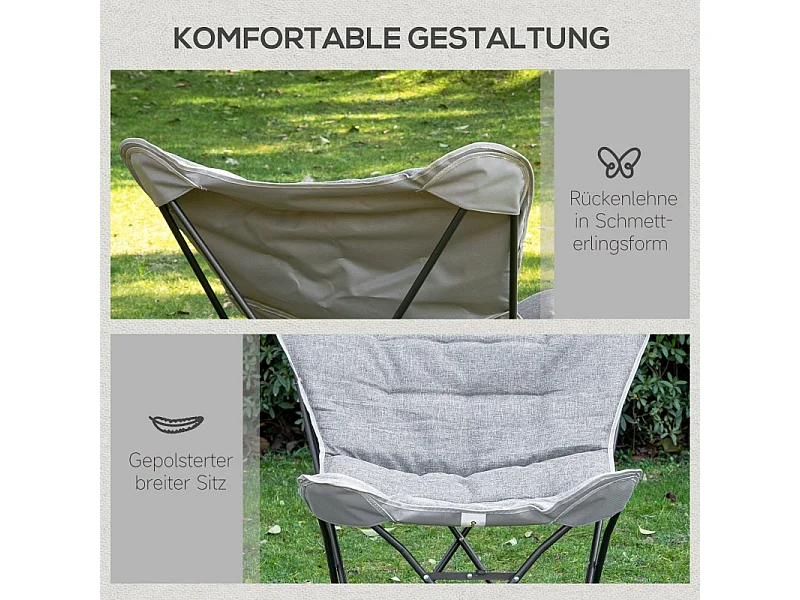 Chaise pliante de camping avec accoudoirs, légère et portable, acier, gris clair (88x74x84cm)