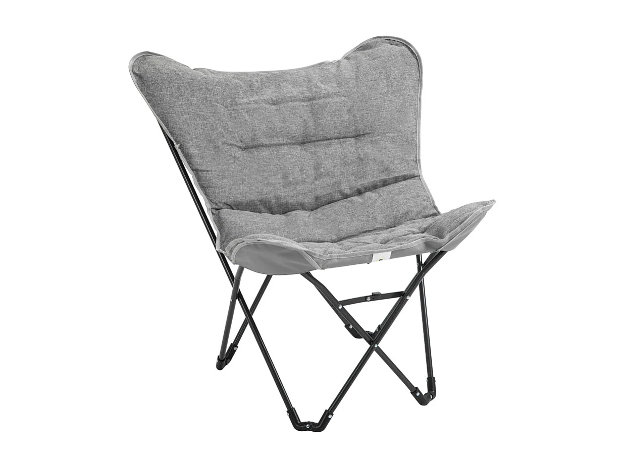Chaise pliante de camping avec accoudoirs, légère et portable, acier, gris clair (88x74x84cm)