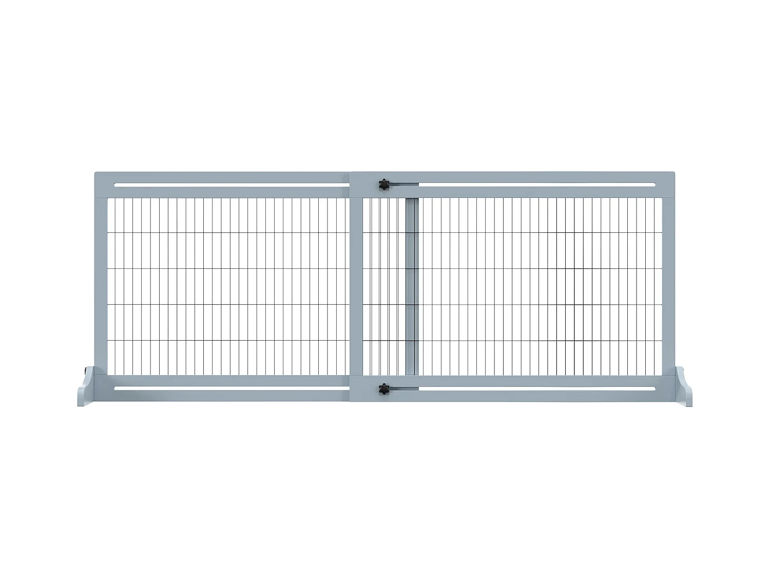 Barrière extensible pour chiens en bois, grise avec pieds stabilisateurs (104-183x36x69 cm)