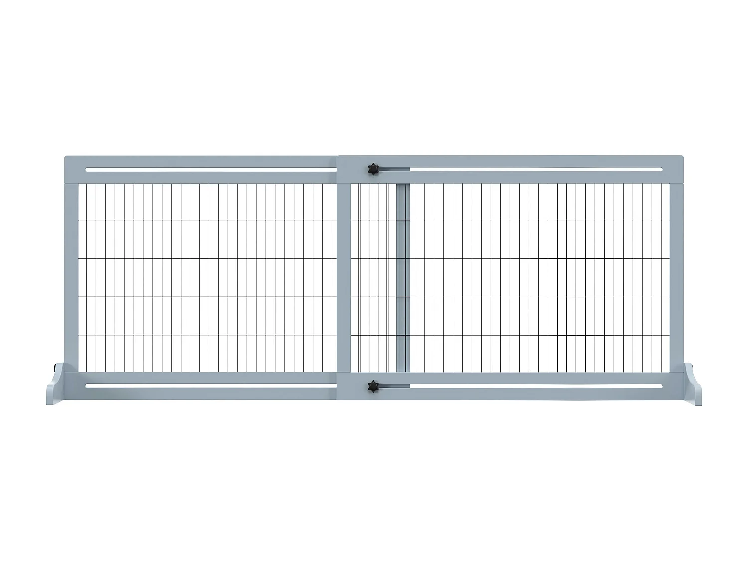 Barrière extensible pour chiens en bois, grise avec pieds stabilisateurs (104-183x36x69 cm)