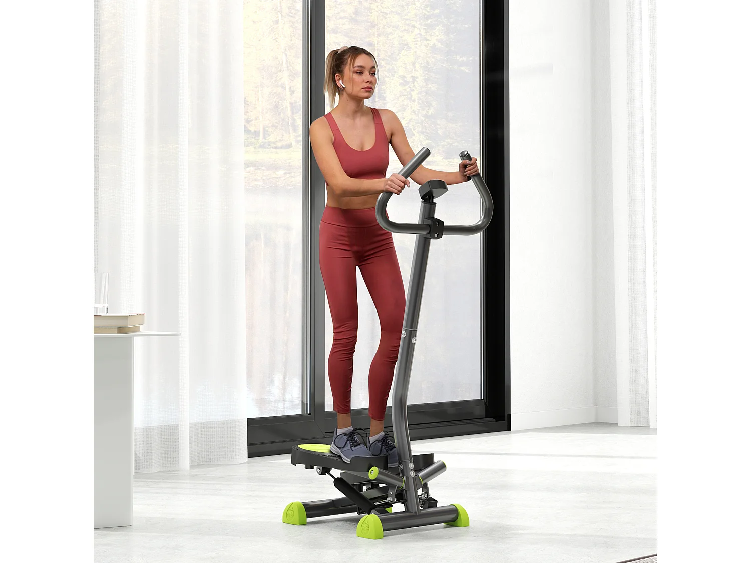 Stepper Fitness LCD, Resistenza Magnetica, Acciaio ABS, Grigio e Verde (55x44x108 cm)