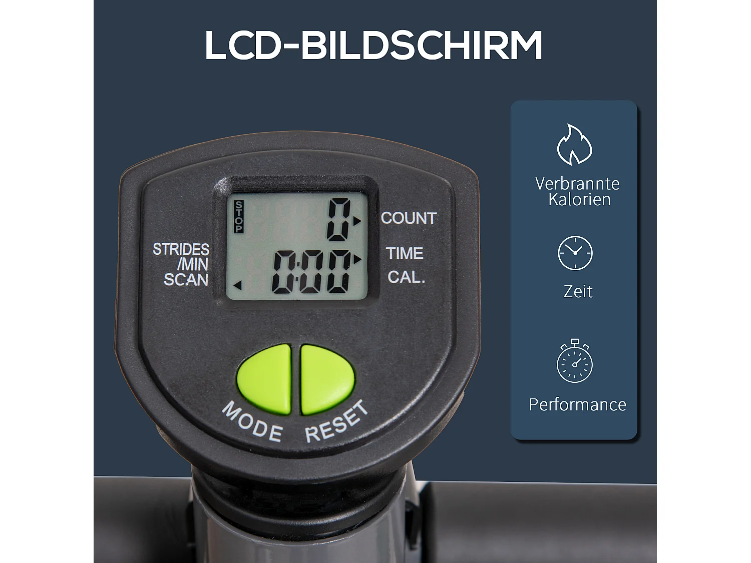 Stepper Fitness LCD, Resistenza Magnetica, Acciaio ABS, Grigio e Verde (55x44x108 cm)