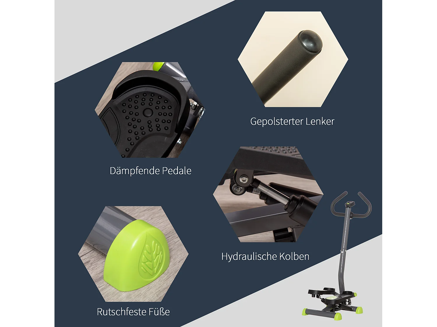 Stepper Fitness LCD, Resistenza Magnetica, Acciaio ABS, Grigio e Verde (55x44x108 cm)