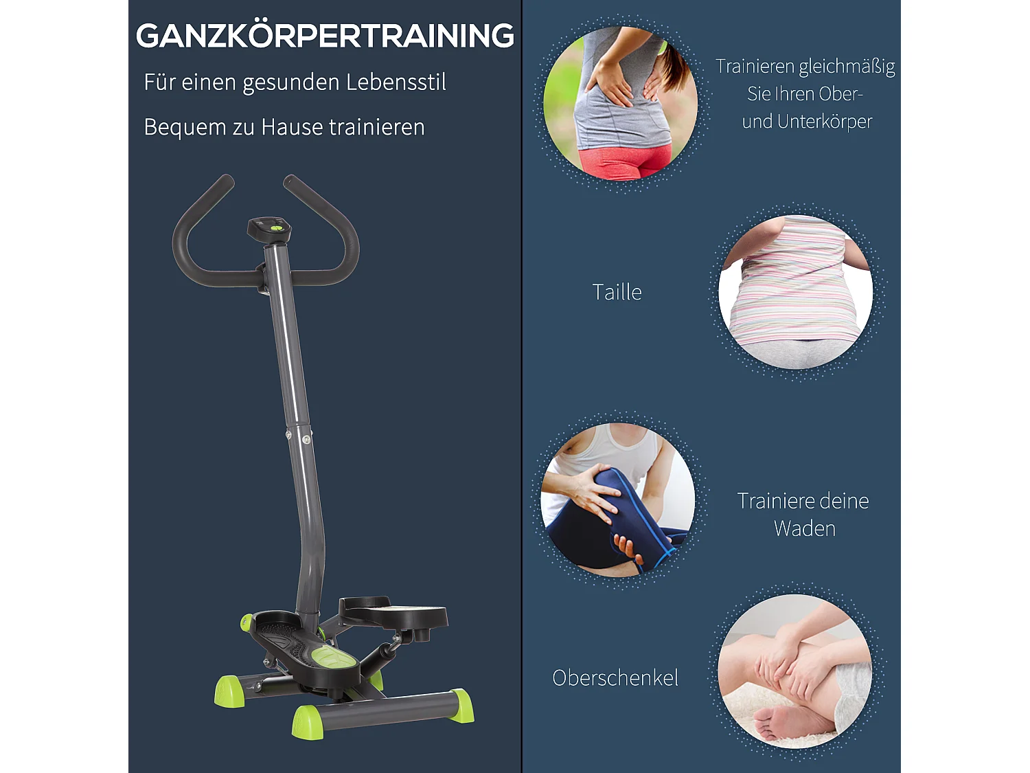 Stepper Fitness LCD, Resistenza Magnetica, Acciaio ABS, Grigio e Verde (55x44x108 cm)