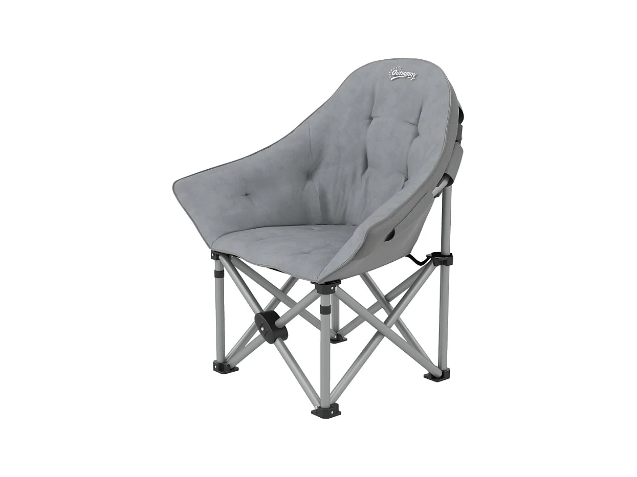 Silla de camping plegable con reposabrazos y funda de transporte, piel sintética, gris oscuro (90x63x100 cm)