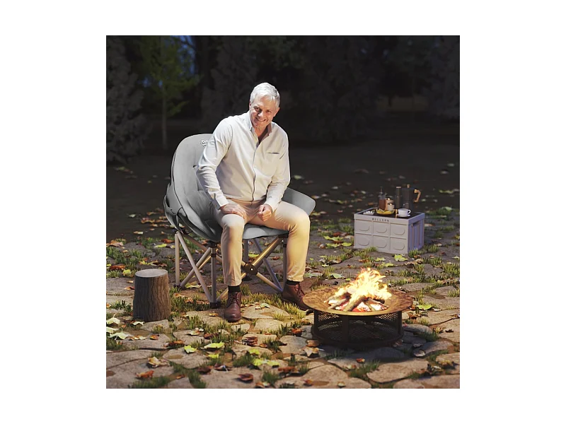 Silla de camping plegable con reposabrazos y funda de transporte, piel sintética, gris oscuro (90x63x100 cm)