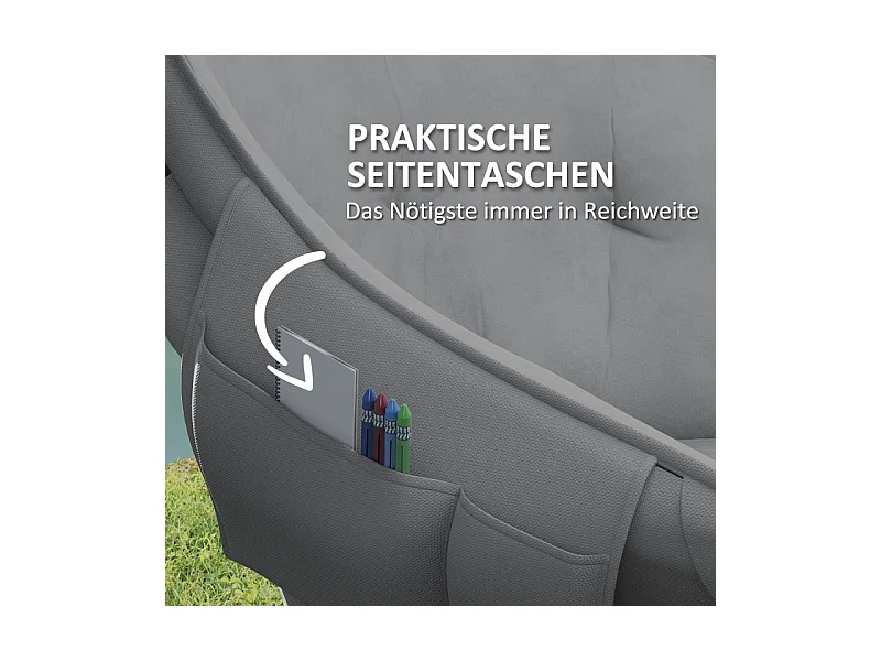 Silla de camping plegable con reposabrazos y funda de transporte, piel sintética, gris oscuro (90x63x100 cm)