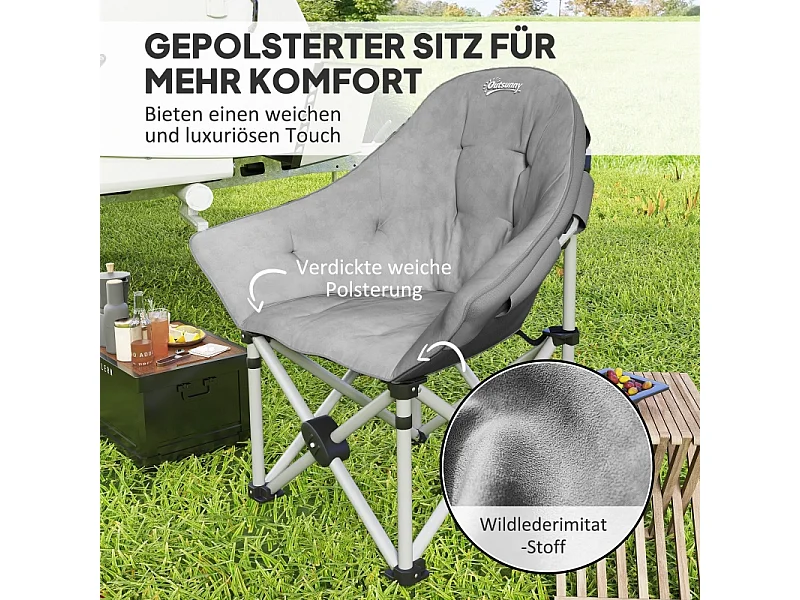 Chaise pliante de camping avec accoudoirs et housse de transport, simili cuir, gris foncé (90x63x100 cm)