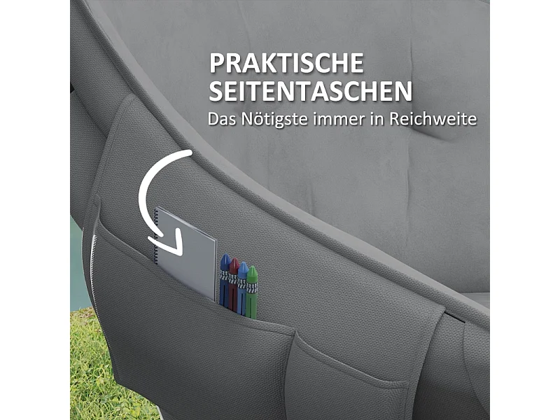 Chaise pliante de camping avec accoudoirs et housse de transport, simili cuir, gris foncé (90x63x100 cm)