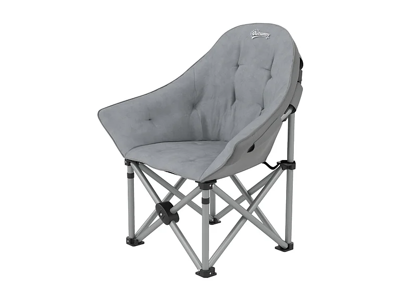 Chaise pliante de camping avec accoudoirs et housse de transport, simili cuir, gris foncé (90x63x100 cm)