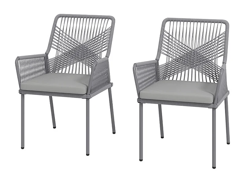 Set van 2 rotan tuinstoelen met armleuningen en afneembaar kussen, weerbestendig, donkergrijs (57x61x84cm)