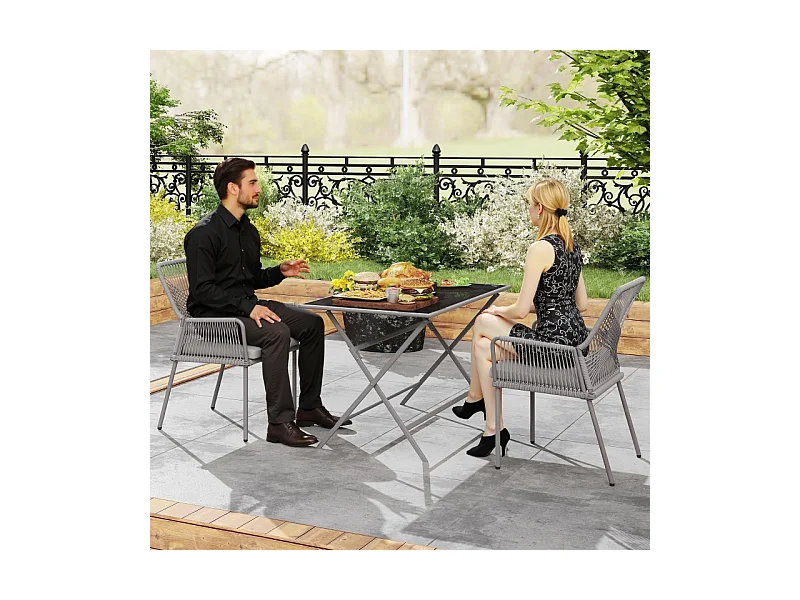 Conjunto de 2 sillas de jardín de ratán con reposabrazos y cojín extraíble, resistentes a la intemperie, color gris oscuro (57 x 61 x 84 cm)