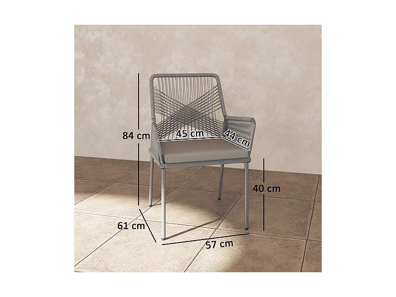 Conjunto de 2 sillas de jardín de ratán con reposabrazos y cojín extraíble, resistentes a la intemperie, color gris oscuro (57 x 61 x 84 cm)