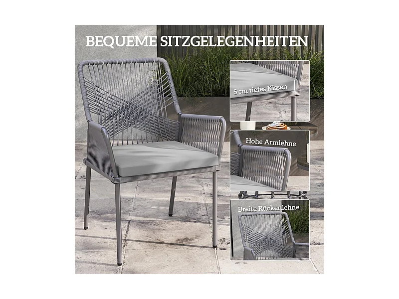 Conjunto de 2 sillas de jardín de ratán con reposabrazos y cojín extraíble, resistentes a la intemperie, color gris oscuro (57 x 61 x 84 cm)