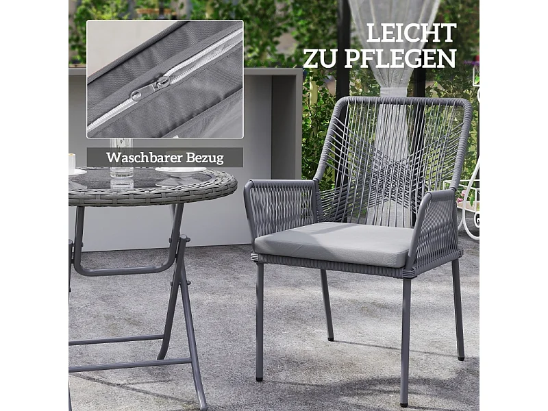 Conjunto de 2 sillas de jardín de ratán con reposabrazos y cojín extraíble, resistentes a la intemperie, color gris oscuro (57 x 61 x 84 cm)