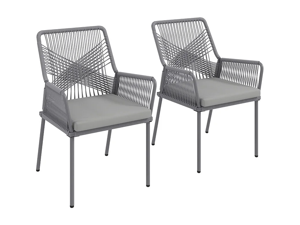Conjunto de 2 sillas de jardín de ratán con reposabrazos y cojín extraíble, resistentes a la intemperie, color gris oscuro (57 x 61 x 84 cm)