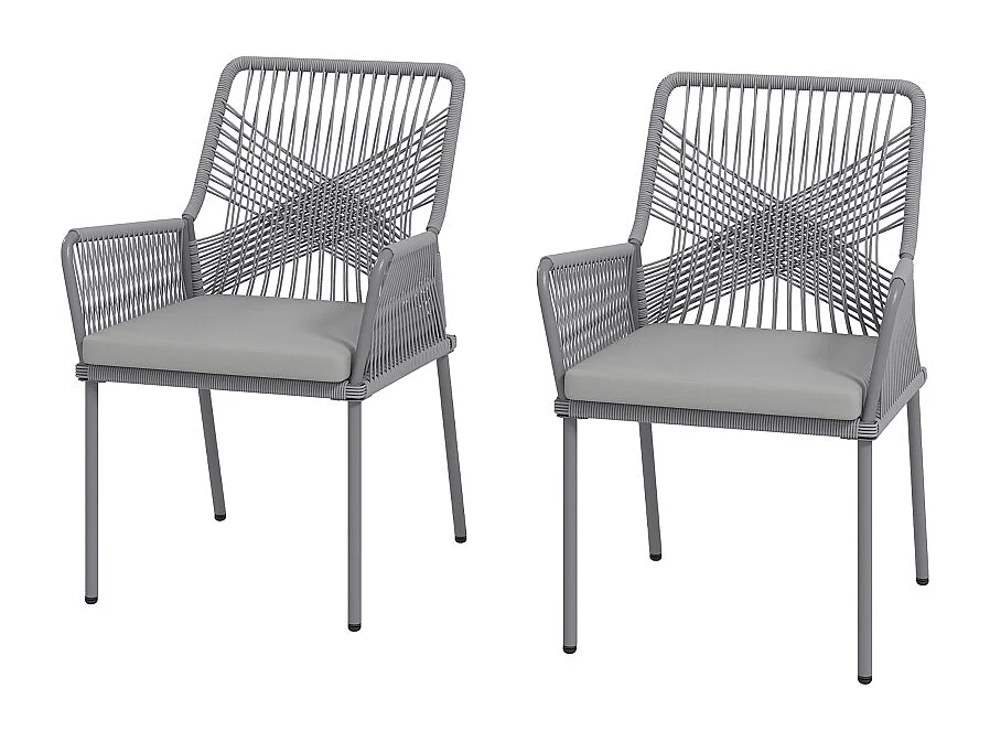 Conjunto de 2 sillas de jardín de ratán con reposabrazos y cojín extraíble, resistentes a la intemperie, color gris oscuro (57 x 61 x 84 cm)