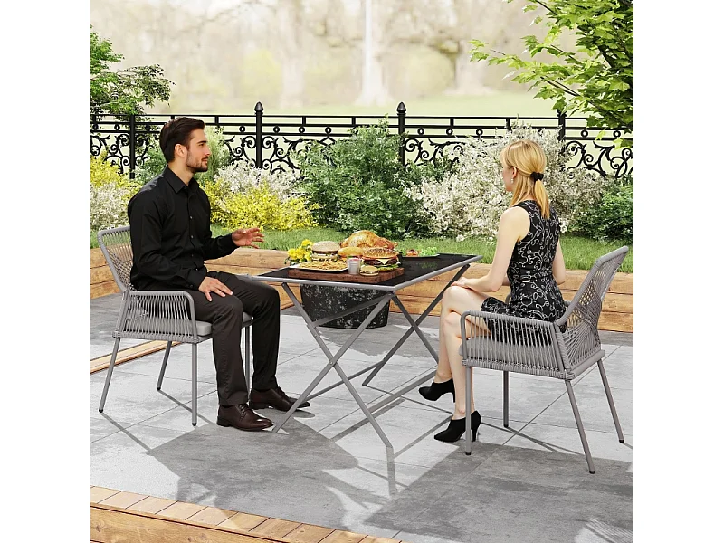 Conjunto de 2 sillas de jardín de ratán con reposabrazos y cojín extraíble, resistentes a la intemperie, color gris oscuro (57 x 61 x 84 cm)