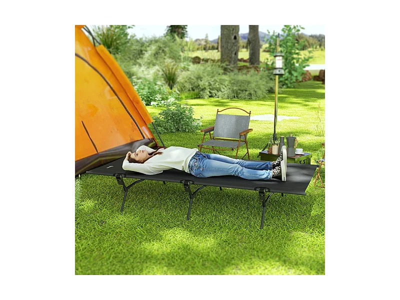 Cama plegable de camping, grande y robusta, de tela Oxford, color negro, con bolsa de transporte (200x100x36cm)