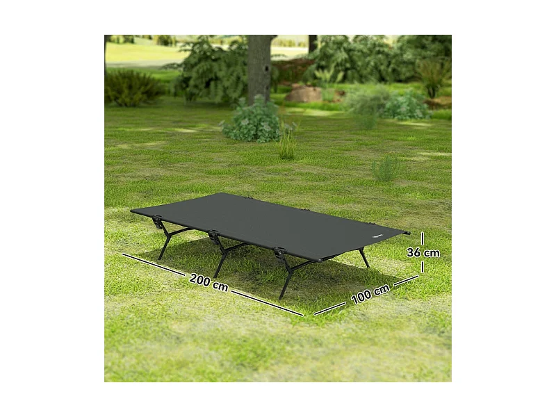 Cama plegable de camping, grande y robusta, de tela Oxford, color negro, con bolsa de transporte (200x100x36cm)