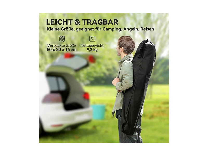 Cama plegable de camping, grande y robusta, de tela Oxford, color negro, con bolsa de transporte (200x100x36cm)